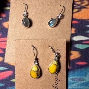 Honey Dahlia and Laborite Sterling  Silver Teardrop Earrings